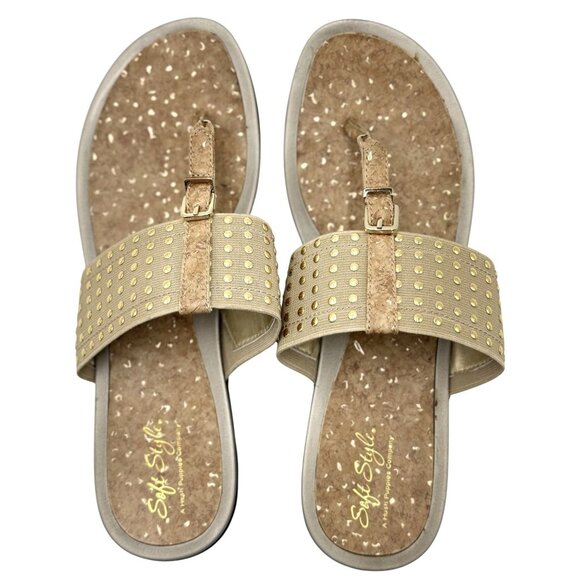 Soft Style Hush Puppies Womens 9.5 Gold Studded Slip-On Adjustable Strap - Picture 2 of 13